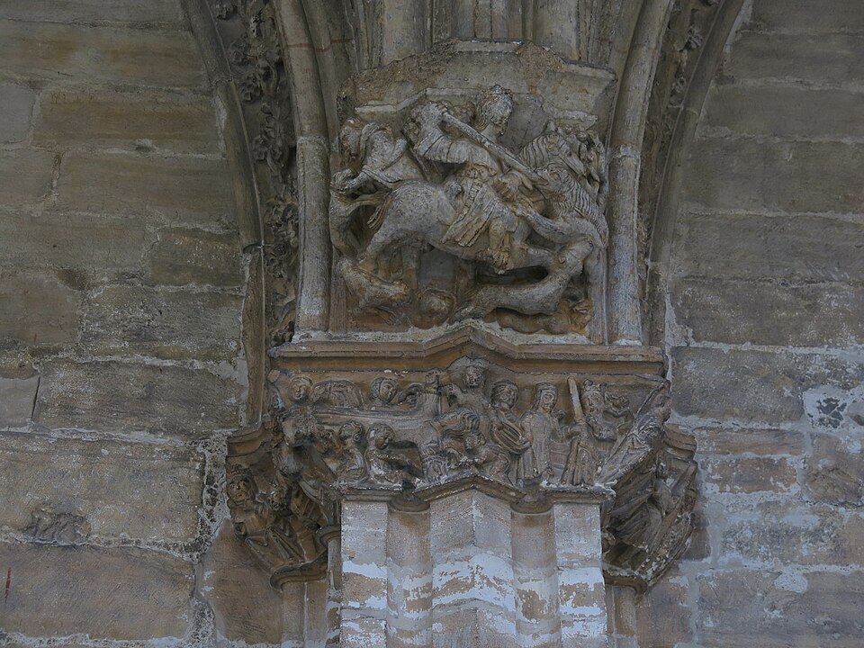 Ménsula del claustro de la Catedral de Oviedo que representa a Alfonso XI cazando