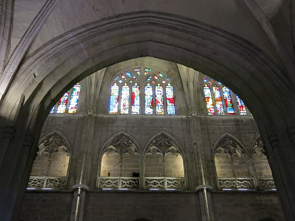 Stained glass windows in the nave of the Cathedral of San Salvador in Oviedo