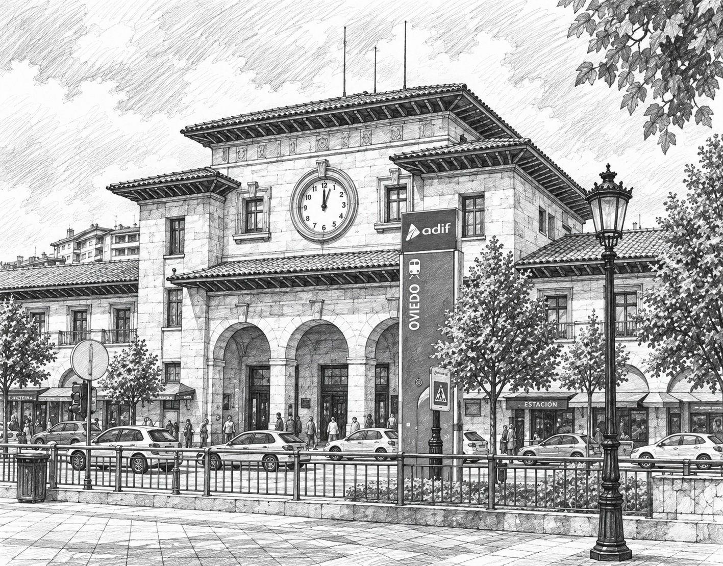 Oviedo North Station at the end of Calle Uría