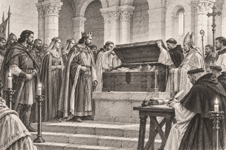 Recreación de la apertura del Arca Santa de Oviedo en 1075