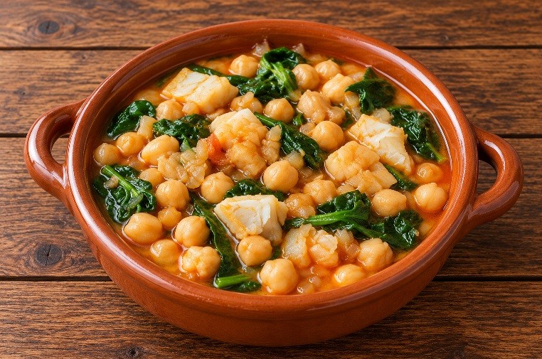 Garbanzos con bacalao y espinacas